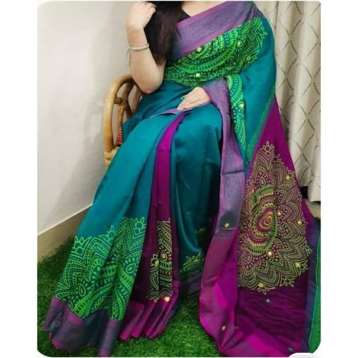 হ্যান্ডপ্রিন্ট হাফসিল্ক শাড়ী