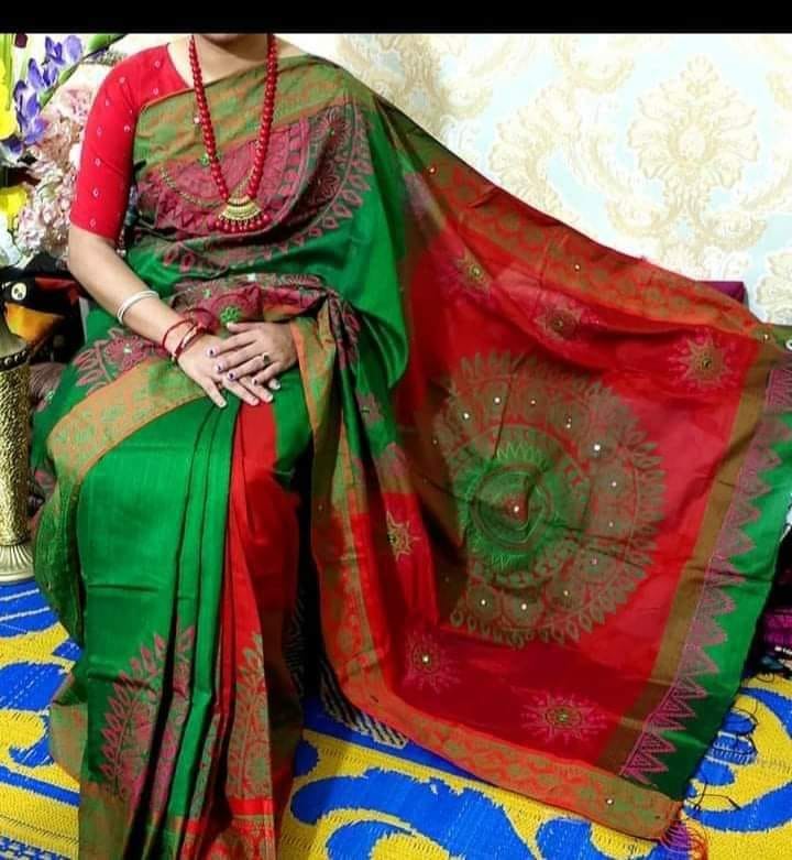 হ্যান্ডপ্রিন্ট হাফসিল্ক শাড়ী