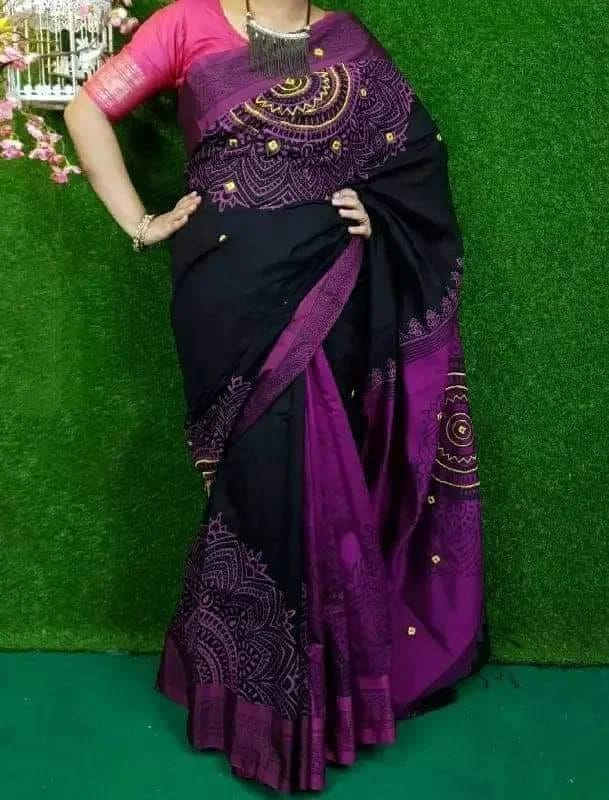 হ্যান্ডপ্রিন্ট হাফসিল্ক শাড়ী