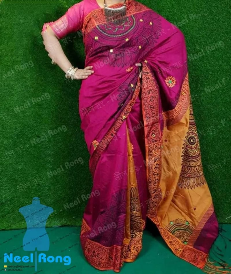 হ্যান্ডপ্রিন্ট হাফসিল্ক শাড়ী