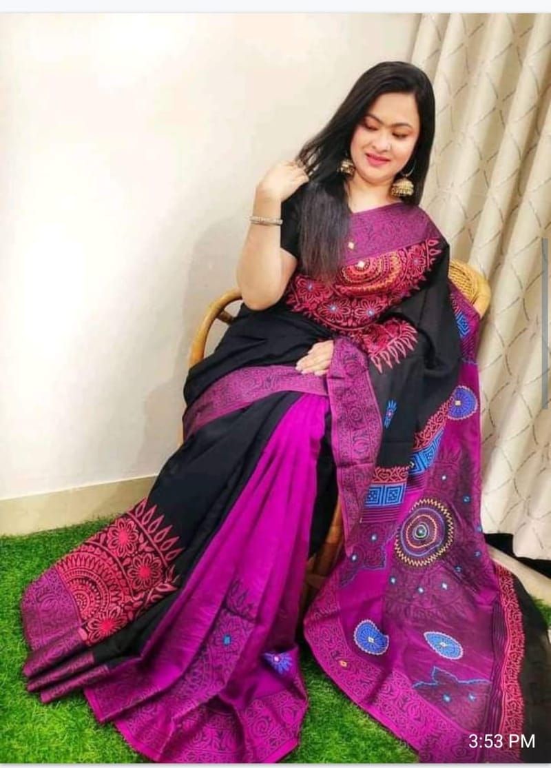 হ্যান্ডপ্রিন্ট হাফসিল্ক শাড়ী
