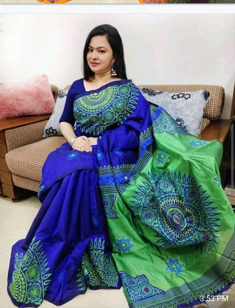 হ্যান্ডপ্রিন্ট হাফসিল্ক শাড়ী