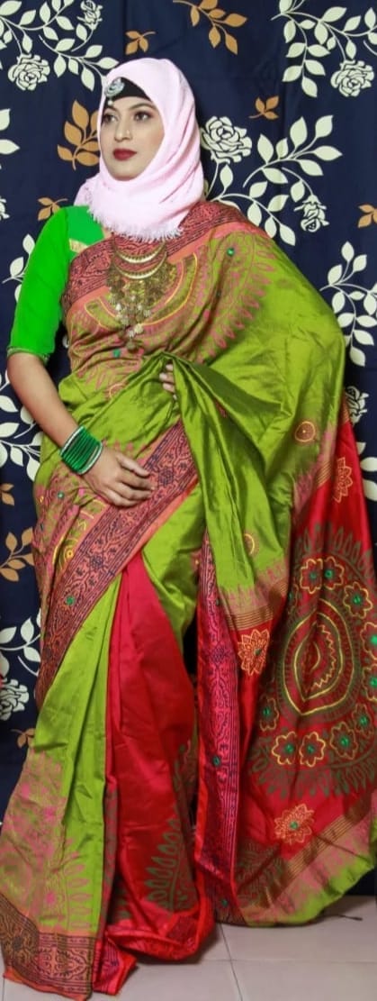 হ্যান্ডপ্রিন্ট হাফসিল্ক শাড়ী