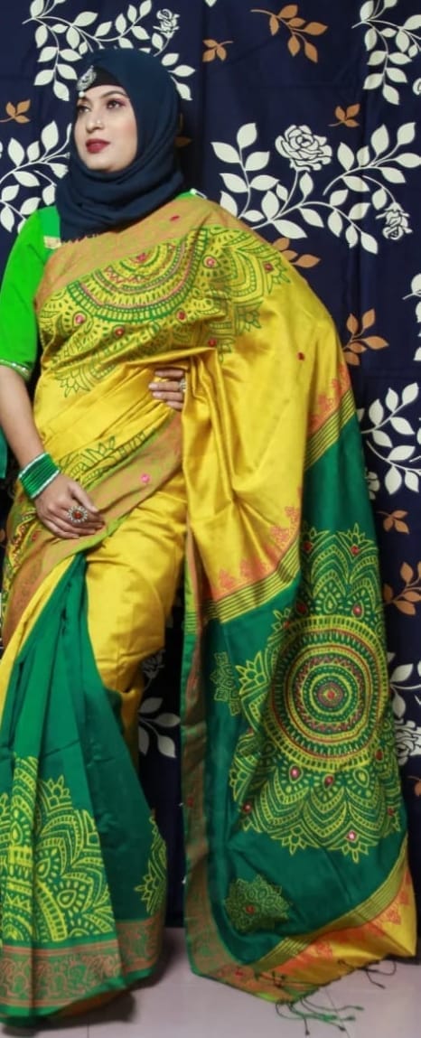 হ্যান্ডপ্রিন্ট হাফসিল্ক শাড়ী