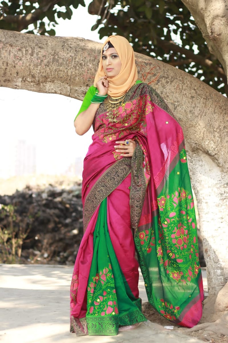 হ্যান্ডপ্রিন্ট হাফসিল্ক শাড়ী