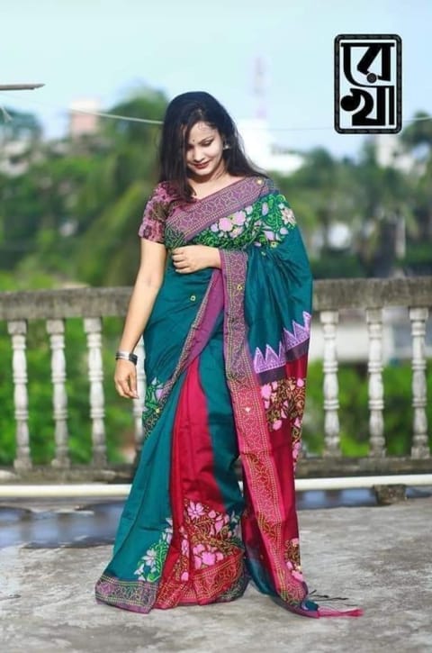 হ্যান্ডপ্রিন্ট হাফসিল্ক শাড়ী