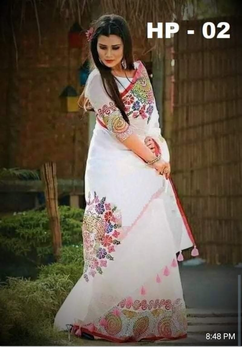 হ্যান্ডপ্রিন্ট হাফসিল্ক শাড়ী