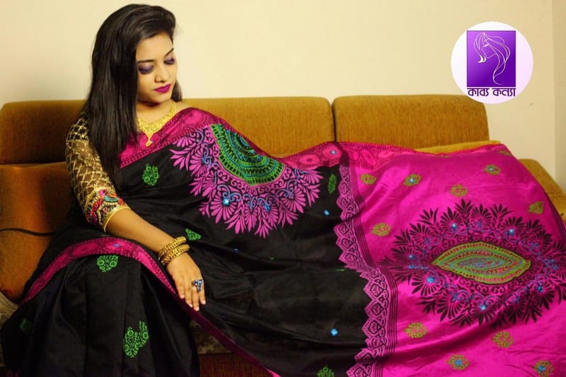 হ্যান্ডপ্রিন্ট হাফসিল্ক শাড়ী