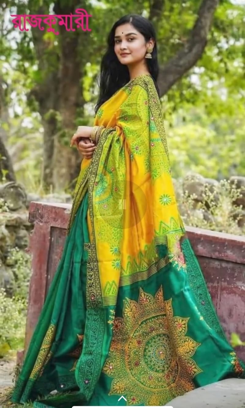 হ্যান্ডপ্রিন্ট হাফসিল্ক শাড়ী