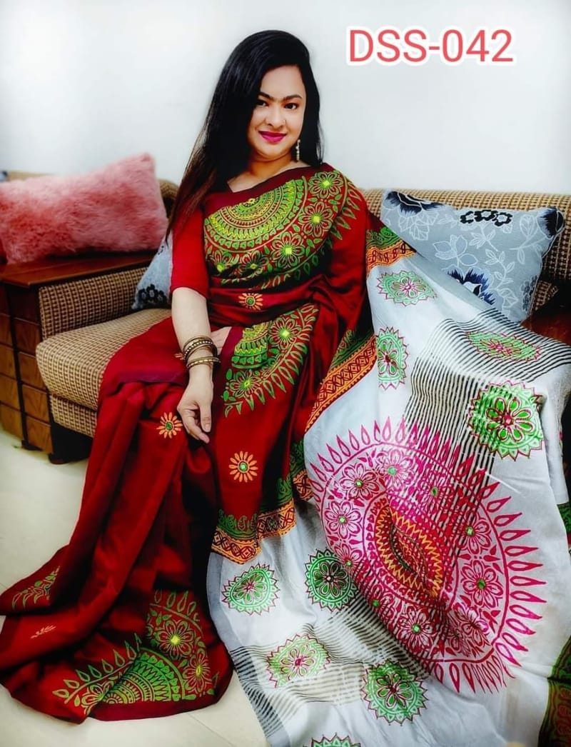 হ্যান্ডপ্রিন্ট হাফসিল্ক শাড়ী