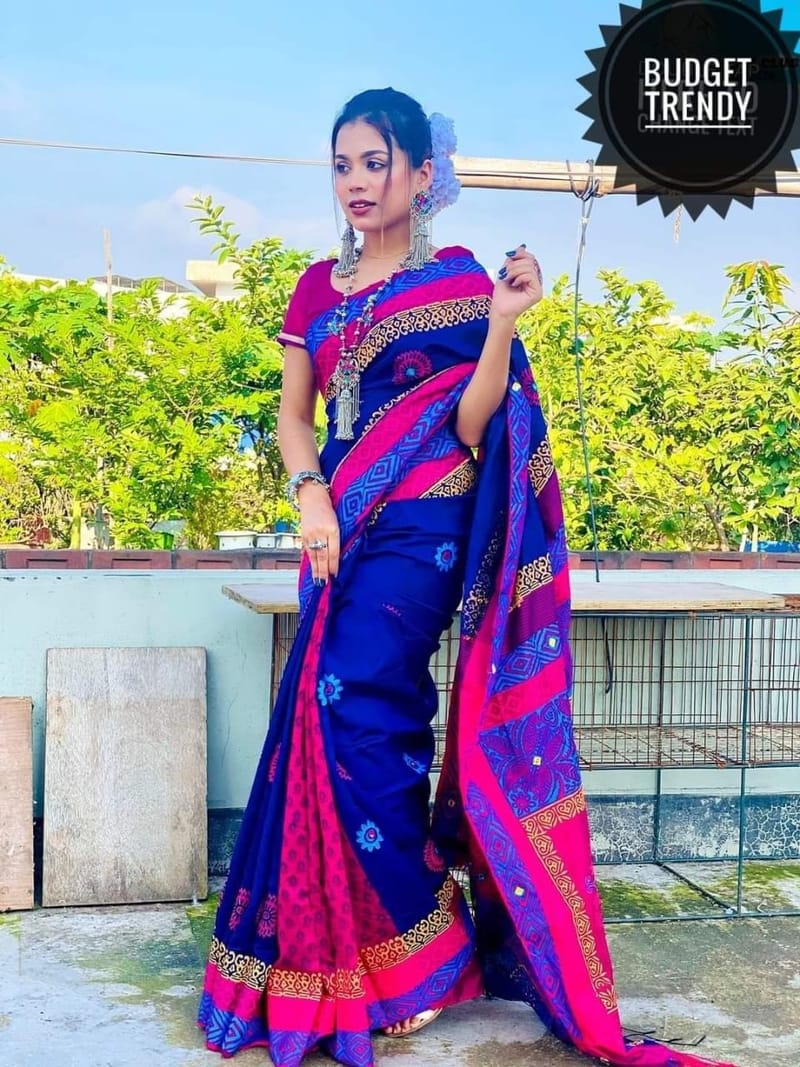 হ্যান্ডপ্রিন্ট হাফসিল্ক শাড়ী