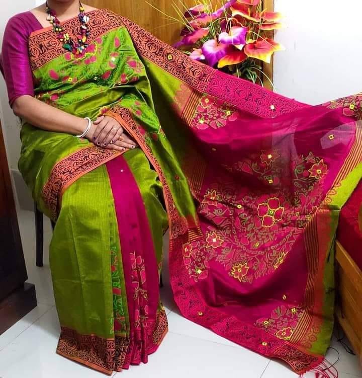 হ্যান্ডপ্রিন্ট হাফসিল্ক শাড়ী
