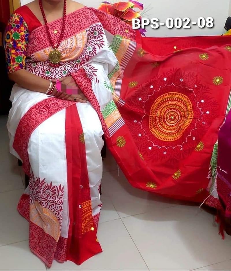 হ্যান্ডপ্রিন্ট হাফসিল্ক শাড়ী