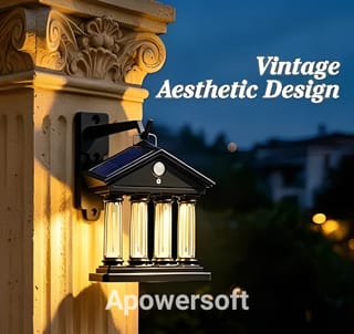 Solar Powered 4-Pillar Outdoor Wall & Gate Lamp with PIR Motion Sensor & Warm Filament LED 2