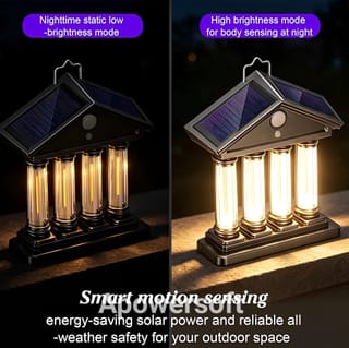 Solar Powered 4-Pillar Outdoor Wall & Gate Lamp with PIR Motion Sensor & Warm Filament LED 3