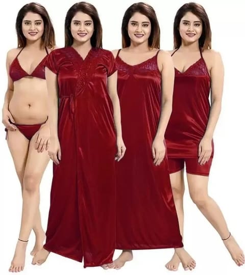 Nightwear Women's/Girls Satin Long Short Stylish Nightdress