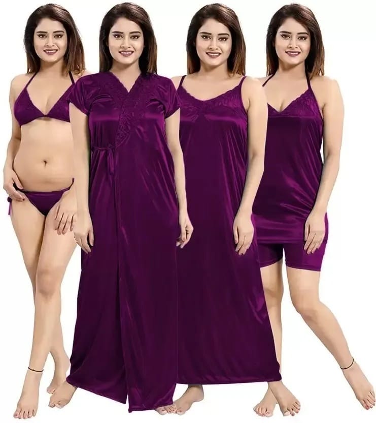 Nightwear Women's/Girls Satin Long Short Stylish Nightdress