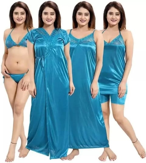 Nightwear Women's/Girls Satin Long Short Stylish Nightdress