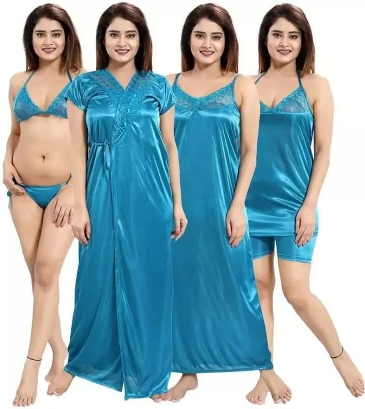 Nightwear Women's/Girls Satin Long Short Stylish Nightdress