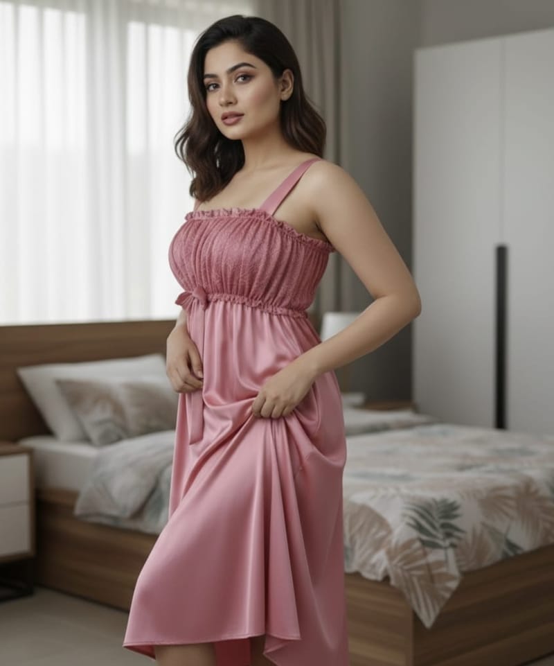 প্রিমিয়াম সিল্ক সাটিন লেসি নাইটি