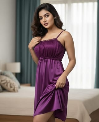 প্রিমিয়াম সিল্ক সাটিন লেসি নাইটি 1