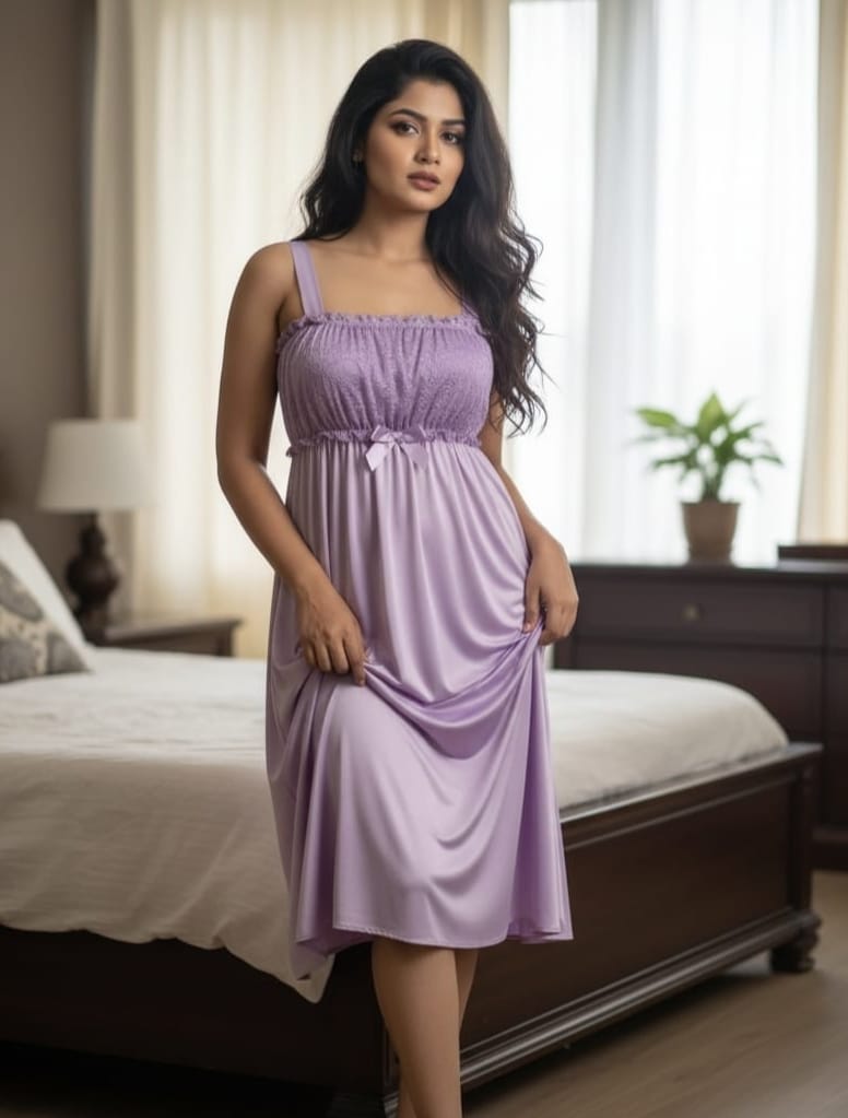 প্রিমিয়াম সিল্ক সাটিন লেসি নাইটি