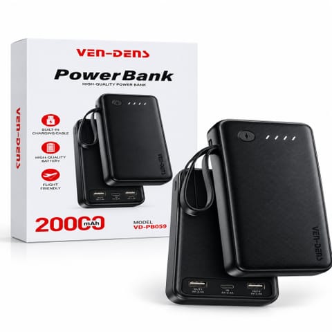 VEN-DENS VD-PB059 20000mAh Power Bank with Built-in Charging Cables
