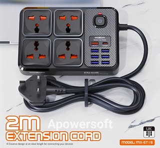 MOXOM MX-ST17 Power Strip 4 Socket 7 USB + 1Type-C 20W 2m Black 1