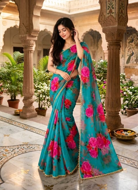 Premium Soft Georgette Saree with Pearl Work