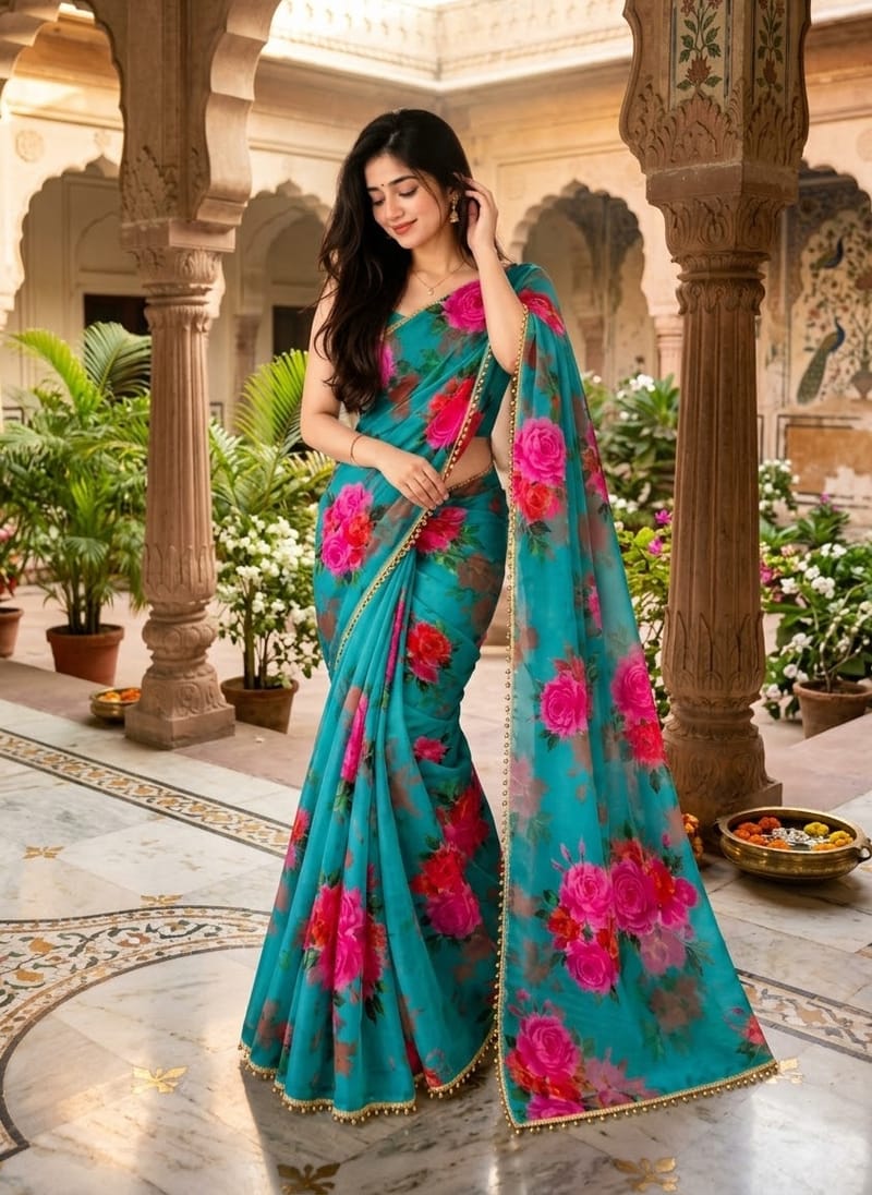Premium Soft Georgette Saree with Pearl Work