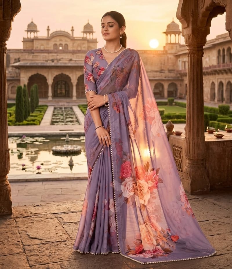 Premium Soft Georgette Saree with Pearl Work