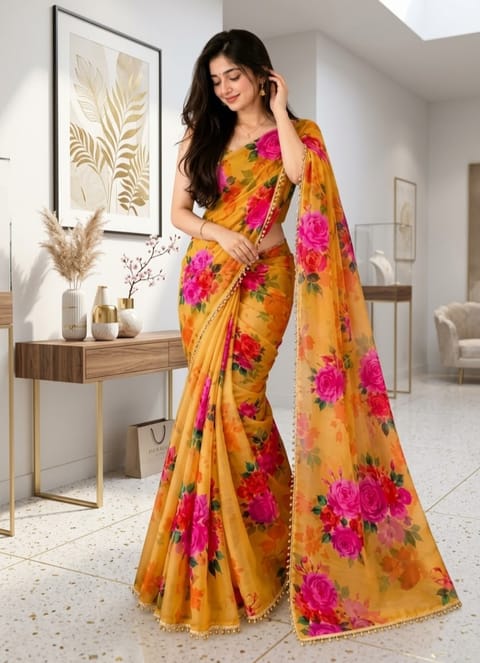 Premium Soft Georgette Saree with Pearl Work