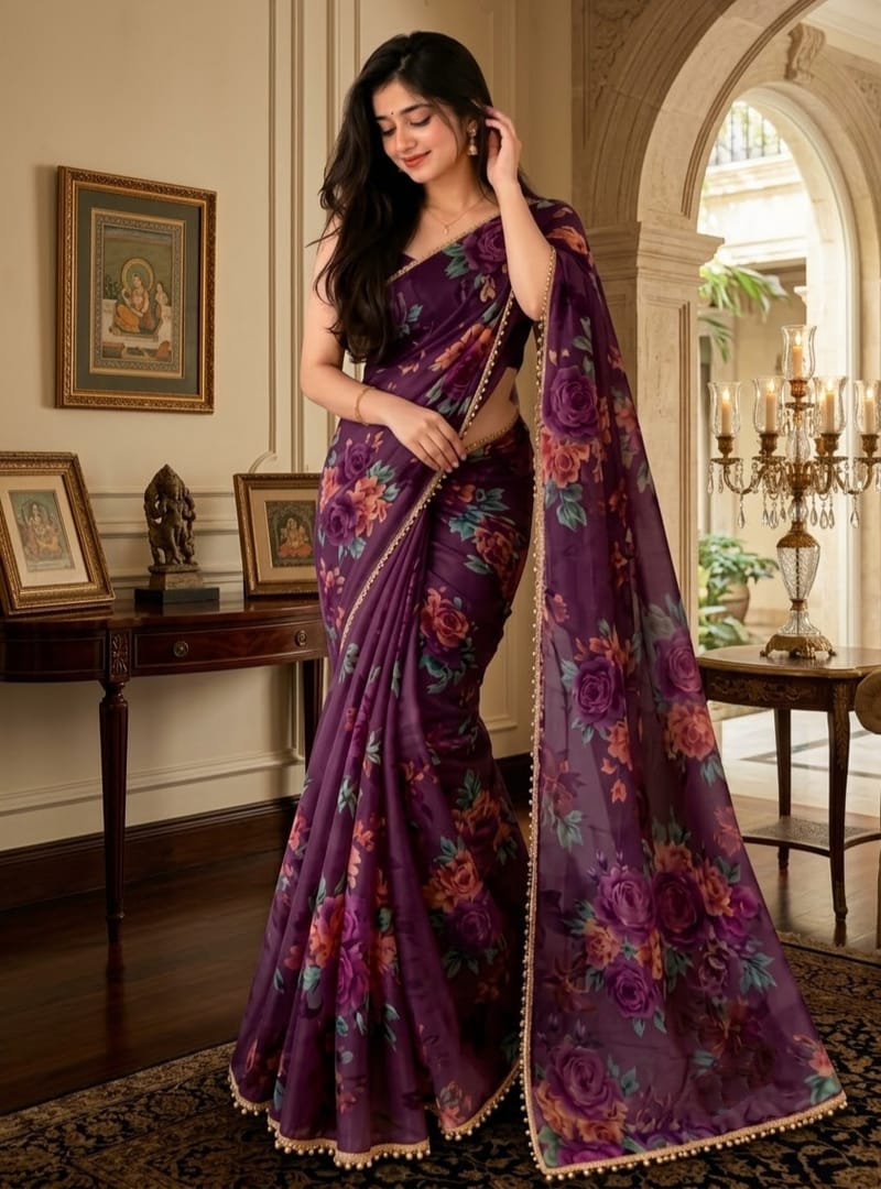 Premium Soft Georgette Saree with Pearl Work