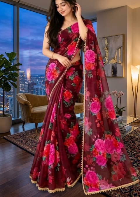 Premium Soft Georgette Saree with Pearl Work