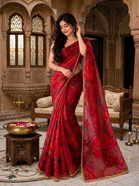 Premium Soft Georgette Saree with Pearl Work