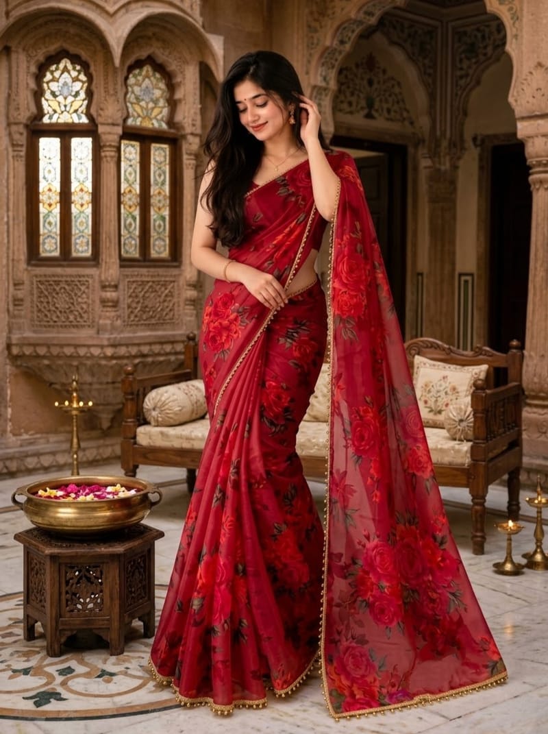 Premium Soft Georgette Saree with Pearl Work