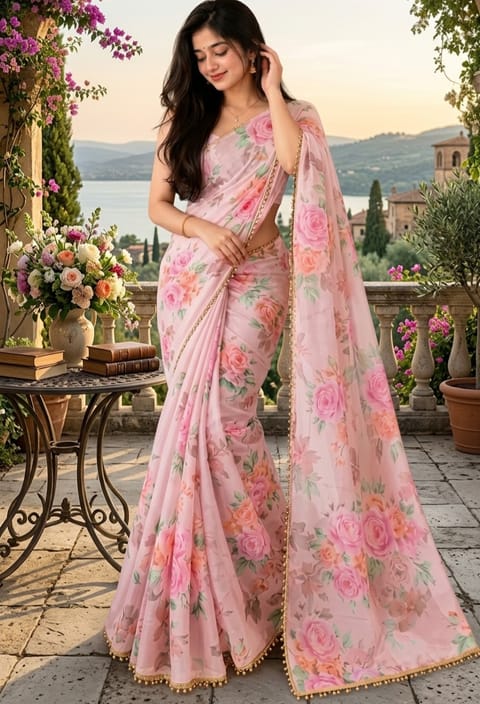 Premium Soft Georgette Saree with Pearl Work