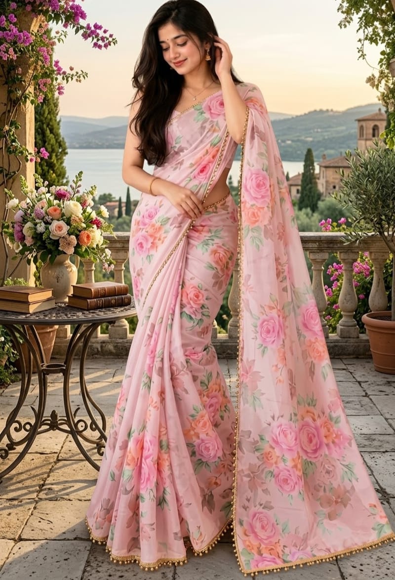 Premium Soft Georgette Saree with Pearl Work