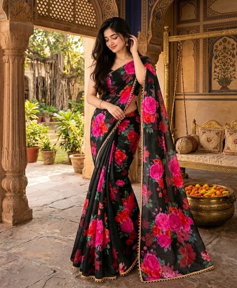Premium Soft Georgette Saree with Pearl Work