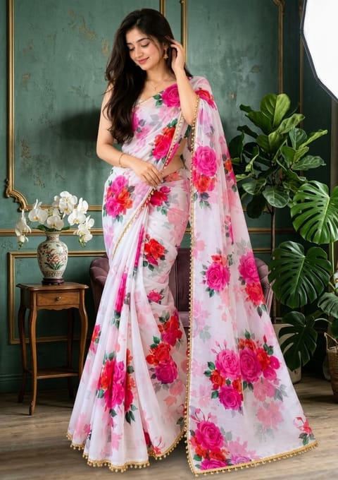 Premium Soft Georgette Saree with Pearl Work