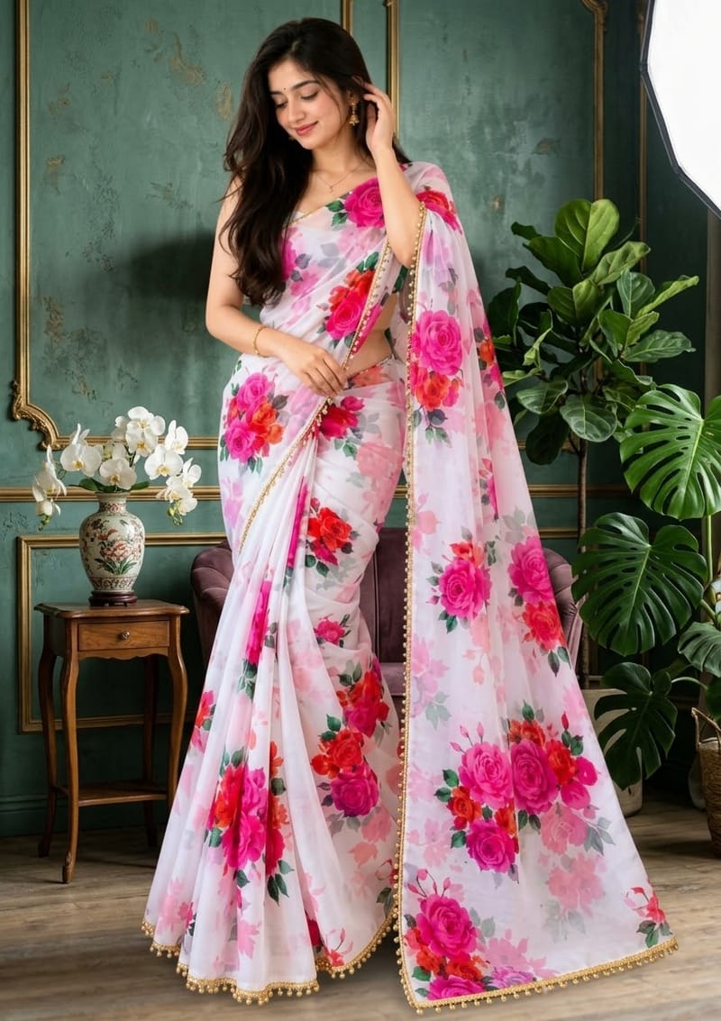 Premium Soft Georgette Saree with Pearl Work