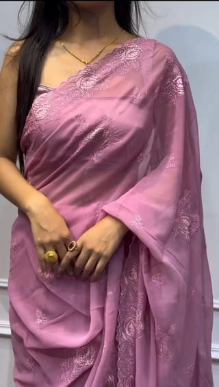 ইন্ডিয়ান জর্জেট শাড়ি ব্লাউজ পিস সহ 1