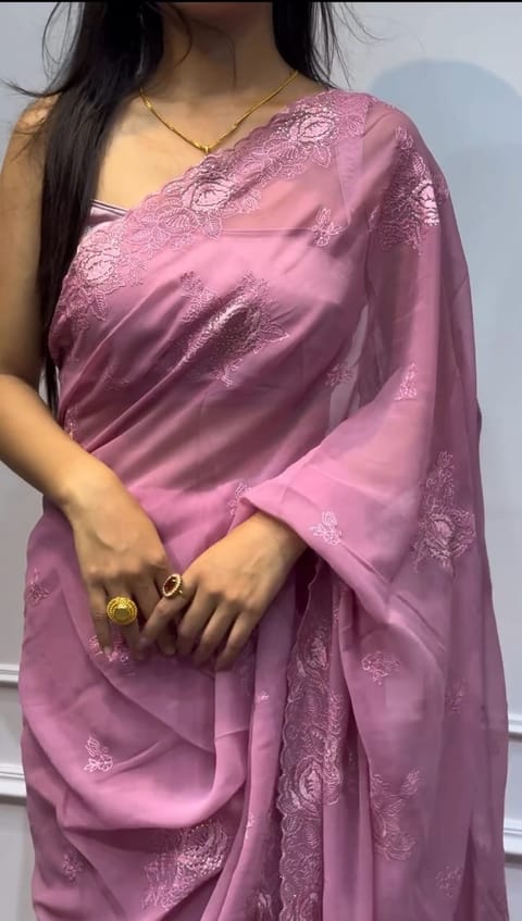 ইন্ডিয়ান জর্জেট শাড়ি ব্লাউজ পিস সহ
