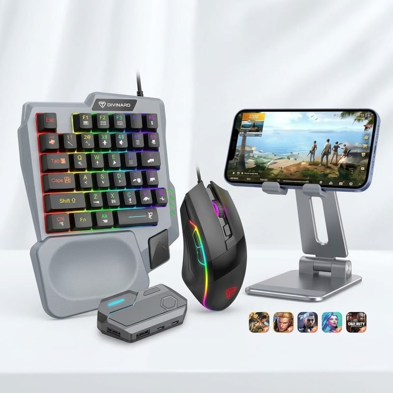 MK500 5-in-1 Mobile Game Combo Pack with RGB Keyboard and Mouse Adapter