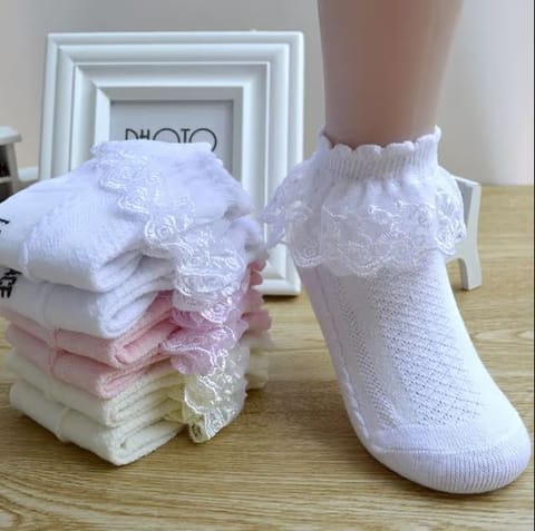 Children's Lace Socks Girls Cotton Socks Spring and Autumn Thin Summer Japanese Lace Princess Short Socks Baby White Dance