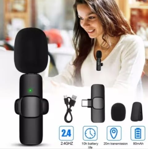 Wireless MicrophoK8 Wireless Microphone for YouTube Vlogging, Video Recording Online Classes with Noise Cancellation Mic Supports (Type C)ne